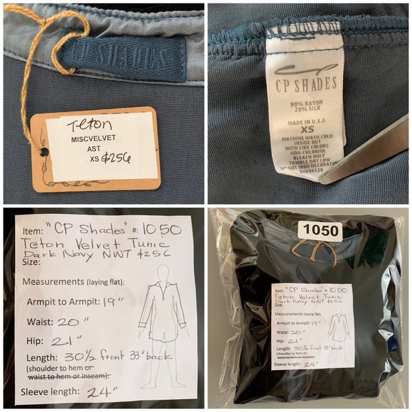 “CP Shades” Teton Dark Navy Velvet Tunic NWT $256 size XS - Picture 11 of 12